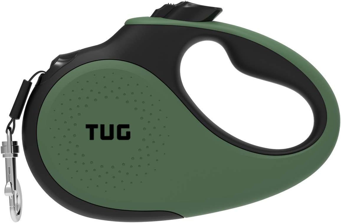 360° Tangle-Free Retractable Dog Leash | 16 Ft Strong Nylon Tape | One-Handed Brake, Pause, Lock (Large, White)