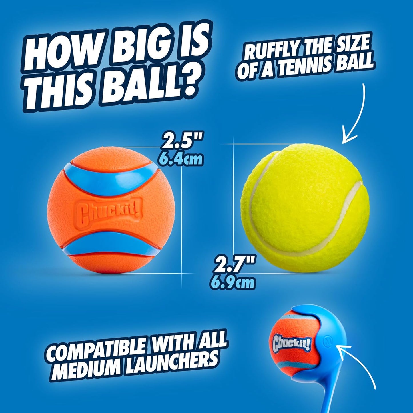 Ultra Ball Dog Toy - Medium Bouncy Fetch Balls for Dogs 20-60 Lbs - Made from Durable Rubber - Floating Water Pet Toys - Size Medium - 2.5-Inch Diameter - Pack of 2