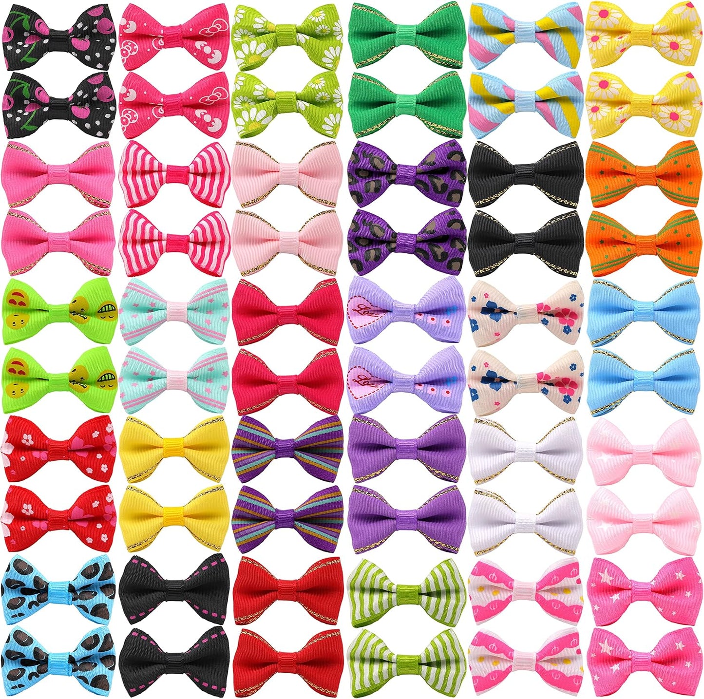 60PCS (30 Paris) Cute Puppy Dog Small Bowknot Hair Bows with Metal Clips Handmade Hair Accessories Bow Pet Grooming Products (60 Pcs,Cute Patterns)