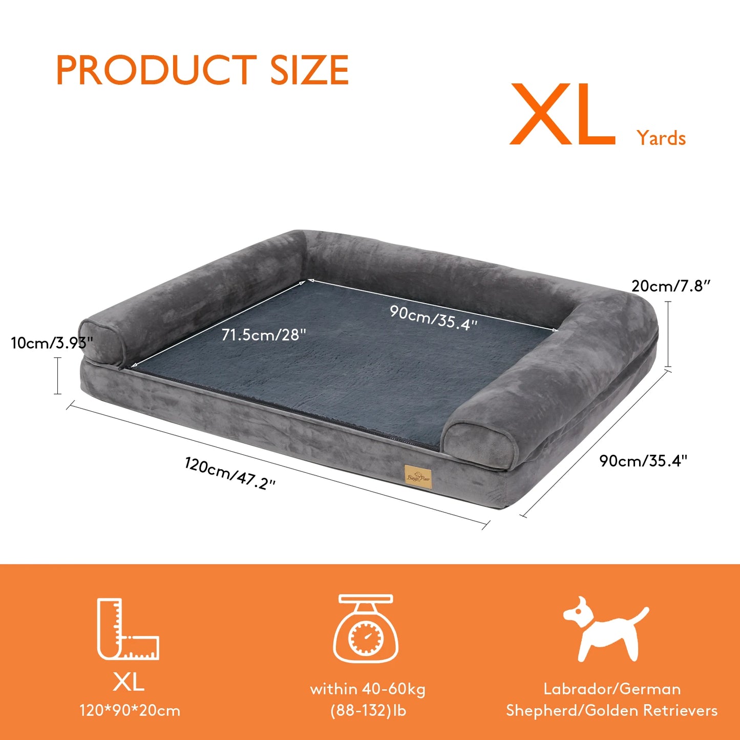 PetzyStore™ Orthopedic Dog Sofa Bed – Waterproof, Bolstered Foam Mattress for Large Dogs - PetzyStore