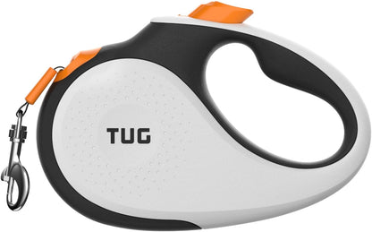 360° Tangle-Free Retractable Dog Leash | 16 Ft Strong Nylon Tape | One-Handed Brake, Pause, Lock (Large, White)