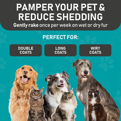 Original Pet Grooming Rake - Double-Sided Deshedding Dematting Tool, Undercoat Rake for Dogs & Cats, Extra-Wide Dog Grooming Brush & Deshedder Comb for Long Hair, Reduces Shedding 95%