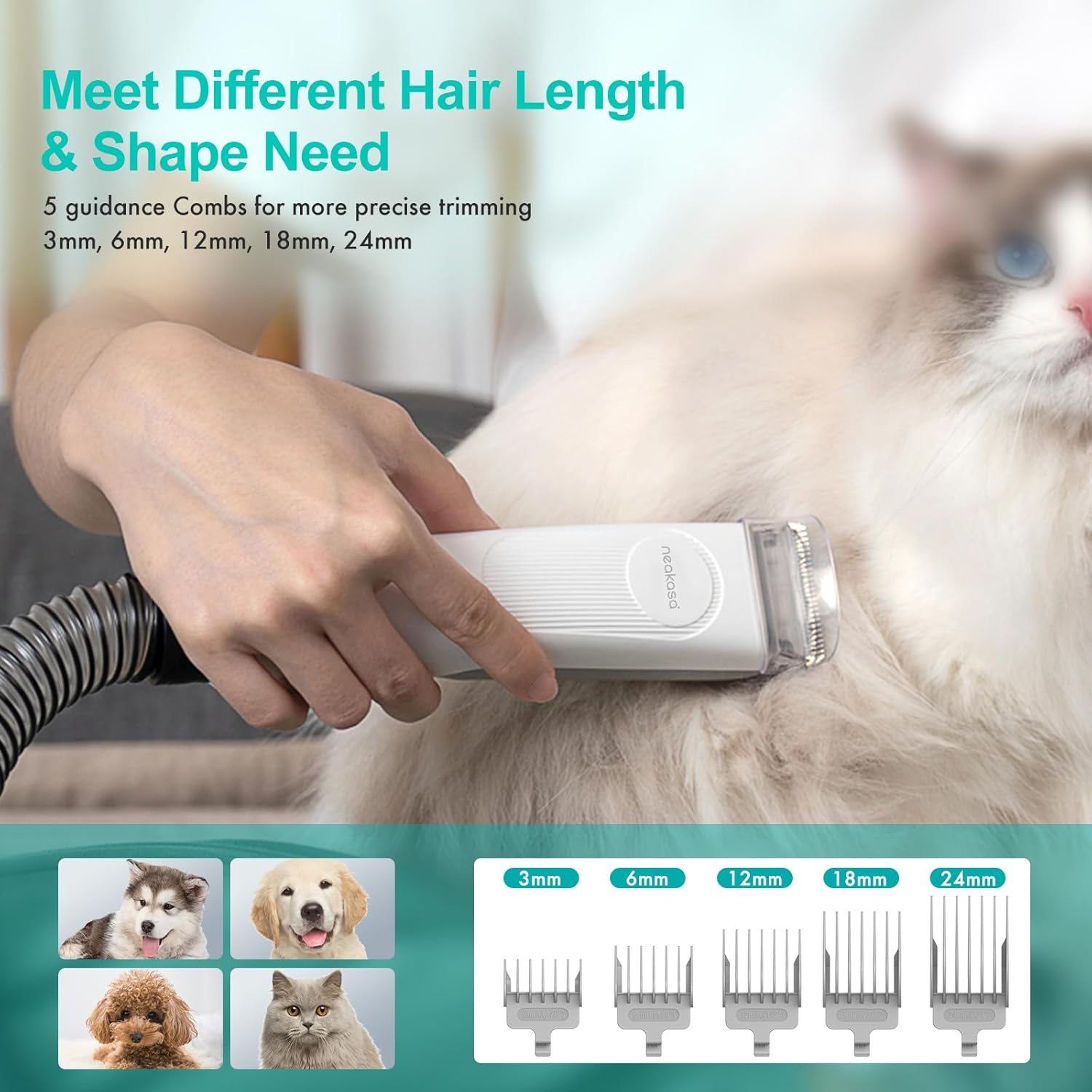 Neakasa P1 Pro Pet Grooming Kit & Vacuum Suction 99% Pet Hair, Professional Clippers with 5 Proven Grooming Tools for Dogs Cats and Other Animals