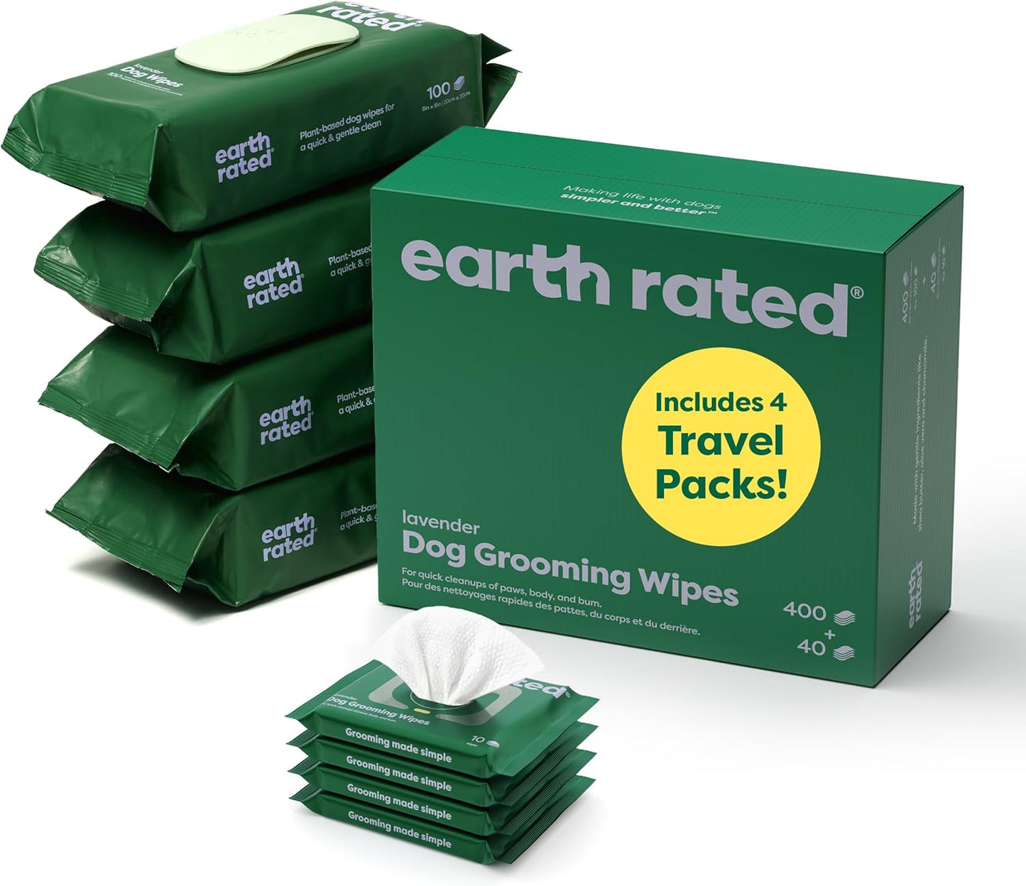 Dog Grooming Wipes, Hypoallergenic, Cleaning and Hydrating, for Paws, Body and Butt, Lavender Scented, 100 Count