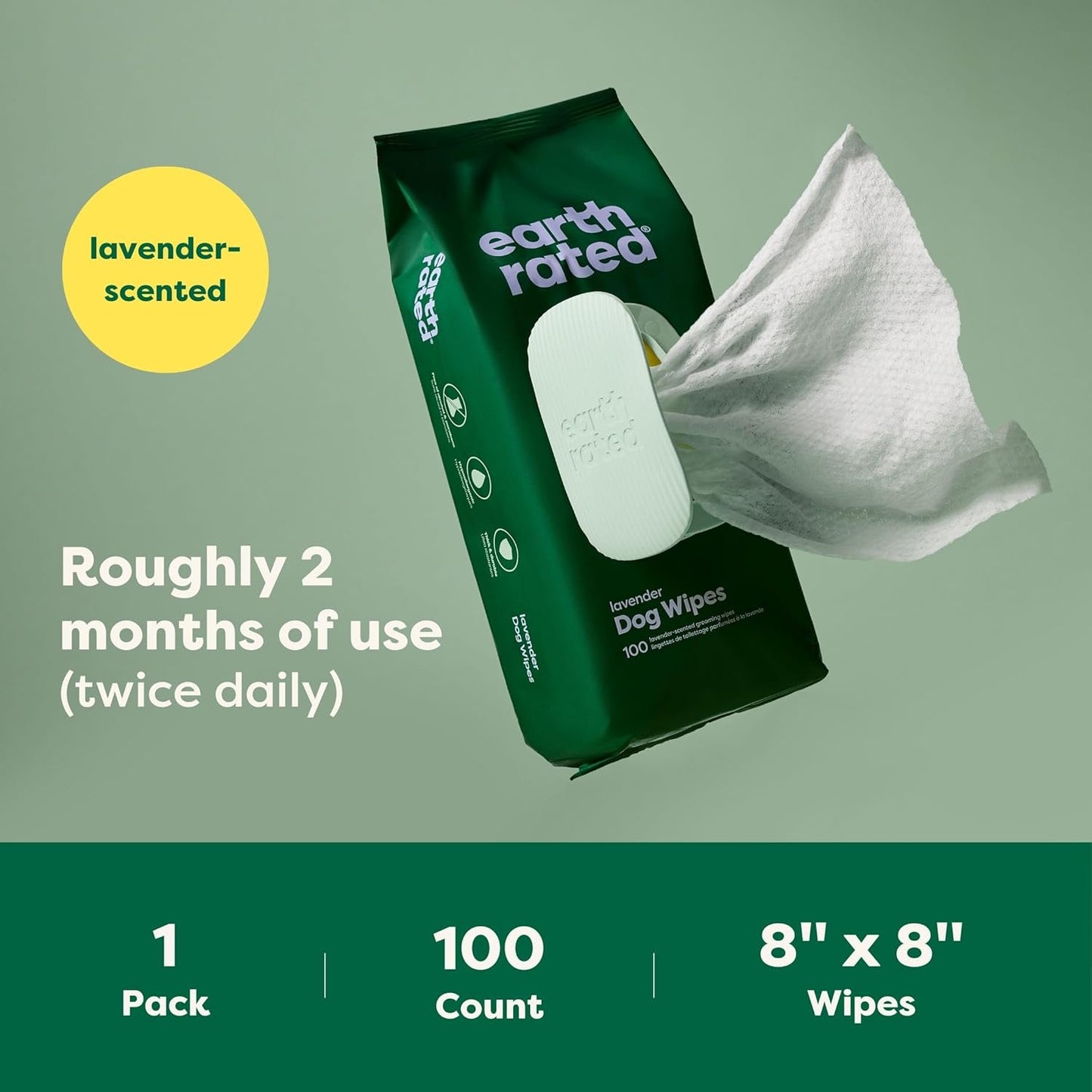 Dog Grooming Wipes, Hypoallergenic, Cleaning and Hydrating, for Paws, Body and Butt, Lavender Scented, 100 Count