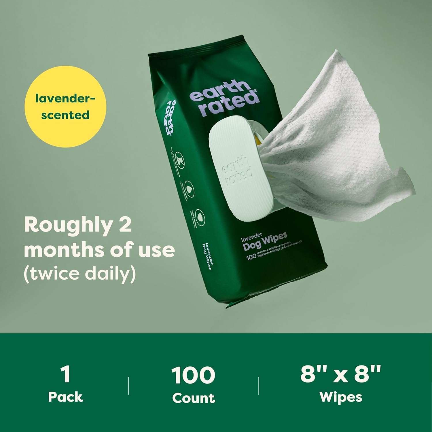 Dog Grooming Wipes, Hypoallergenic, Cleaning and Hydrating, for Paws, Body and Butt, Lavender Scented, 100 Count