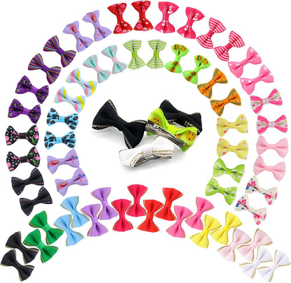 60PCS (30 Paris) Cute Puppy Dog Small Bowknot Hair Bows with Metal Clips Handmade Hair Accessories Bow Pet Grooming Products (60 Pcs,Cute Patterns)