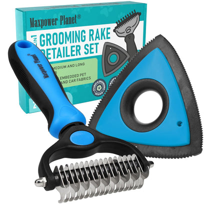 Original Pet Grooming Rake - Double-Sided Deshedding Dematting Tool, Undercoat Rake for Dogs & Cats, Extra-Wide Dog Grooming Brush & Deshedder Comb for Long Hair, Reduces Shedding 95%