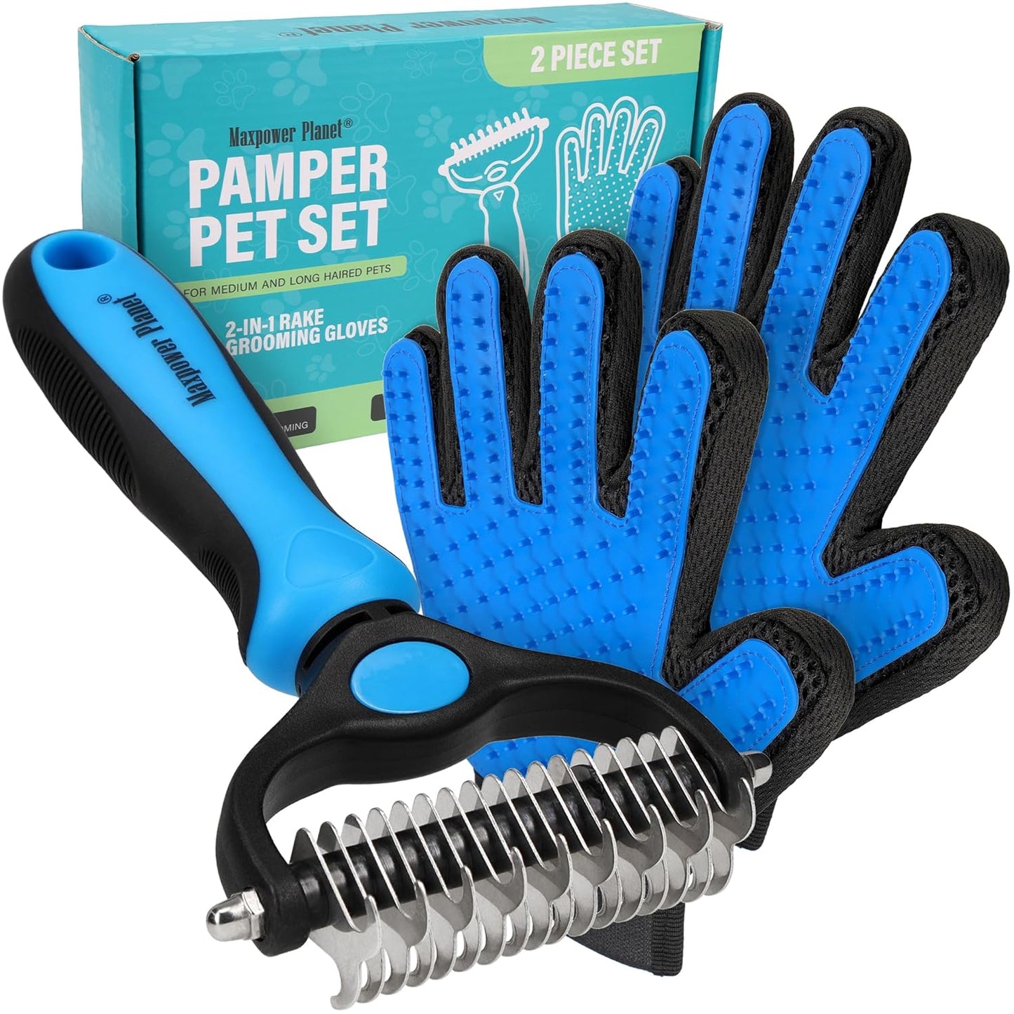 Original Pet Grooming Rake - Double-Sided Deshedding Dematting Tool, Undercoat Rake for Dogs & Cats, Extra-Wide Dog Grooming Brush & Deshedder Comb for Long Hair, Reduces Shedding 95%