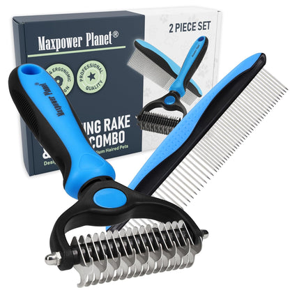 Original Pet Grooming Rake - Double-Sided Deshedding Dematting Tool, Undercoat Rake for Dogs & Cats, Extra-Wide Dog Grooming Brush & Deshedder Comb for Long Hair, Reduces Shedding 95%