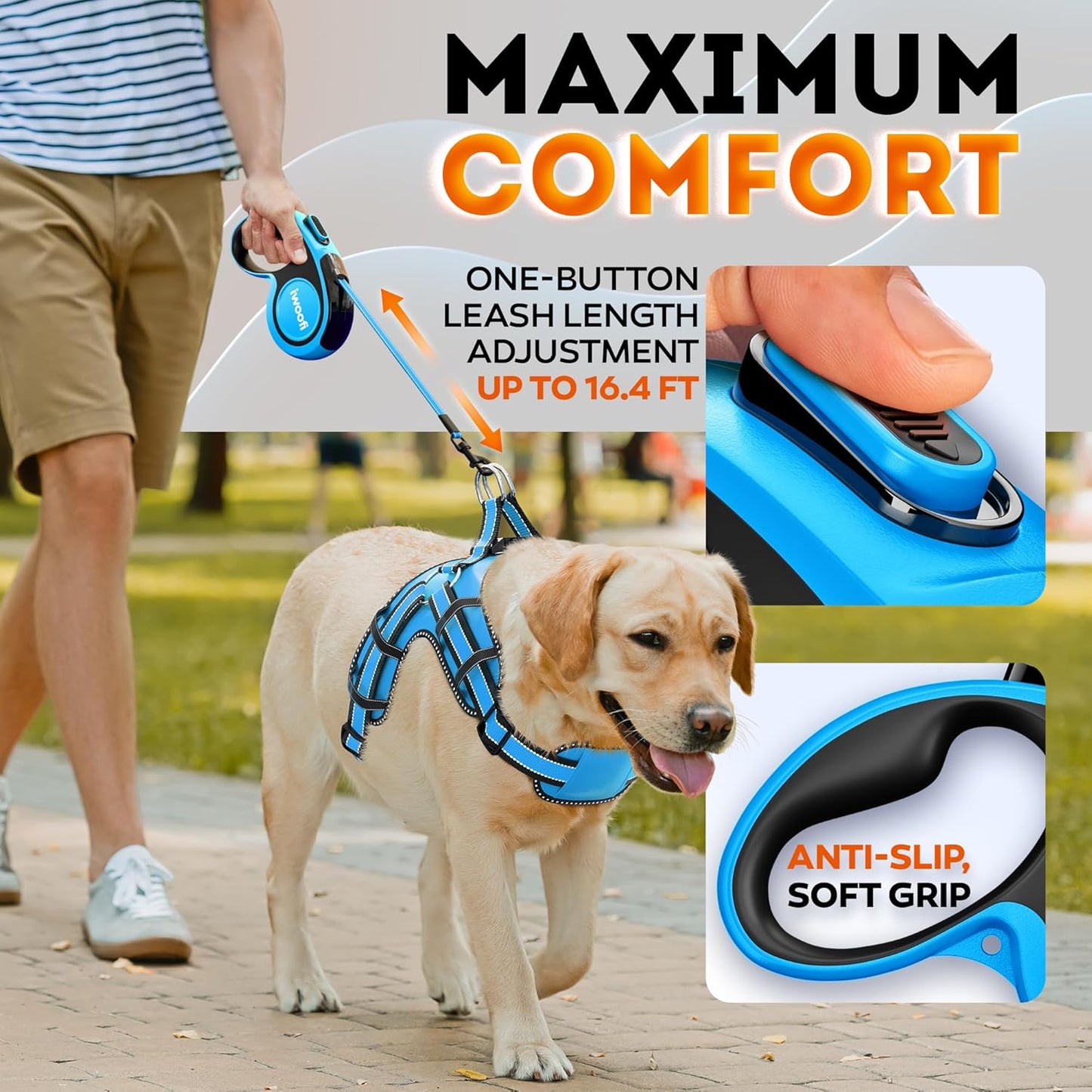 New 2025 Retractable Dog Leash 16,4 Ft'-Heavy Duty Retractable Pet Leash with Anti-Slip Soft Grip-Reflective Dog Leashes with Anti-Twist Protection for Small Medium Large Dogs up to 110 Lbs (Blue)