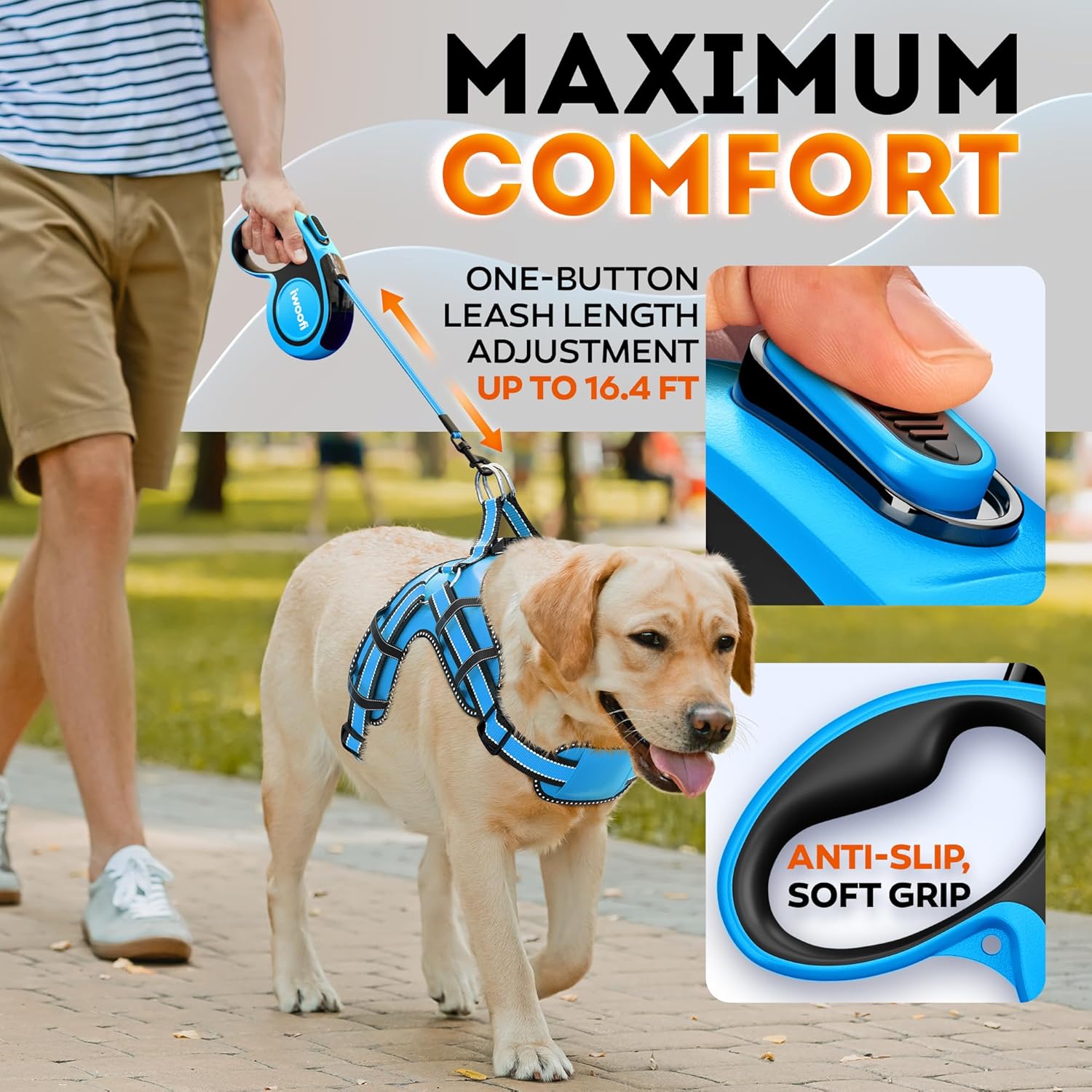 New 2025 Retractable Dog Leash 16,4 Ft'-Heavy Duty Retractable Pet Leash with Anti-Slip Soft Grip-Reflective Dog Leashes with Anti-Twist Protection for Small Medium Large Dogs up to 110 Lbs (Blue)
