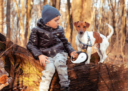 360° Tangle-Free Retractable Dog Leash | 16 Ft Strong Nylon Tape | One-Handed Brake, Pause, Lock (Large, White)