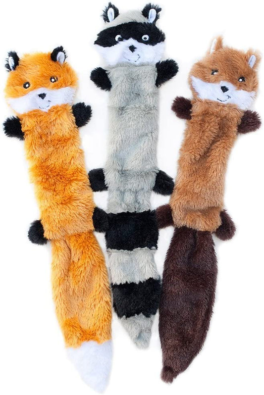 Loopy - No Stuffing Dog Toys to Keep Them Busy, for Small, Medium, & Large Dogs, Squeaky Pet Toy for Boredom, Unstuffed Chew Toy, Soft Plush Variety Pack, Fox, Raccoon, and Squirrel - 18"